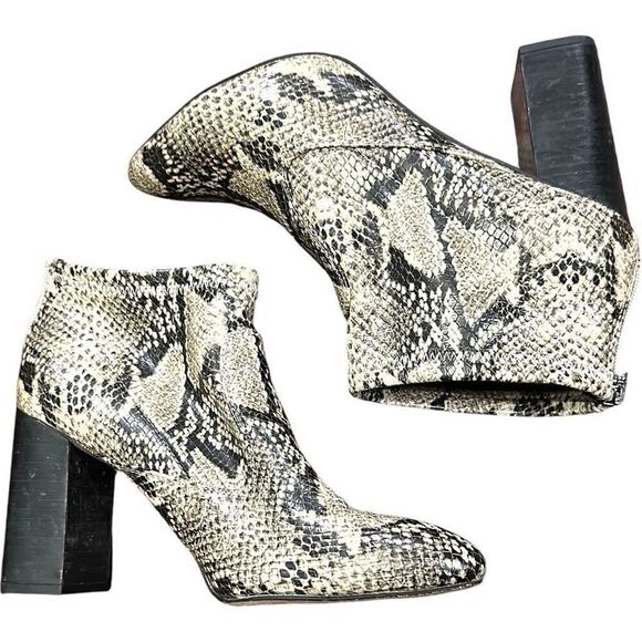 FRANCO SARTO Shoes Heels Kortney Roccia SY Ankle Bootie Boots Black & Ivory Snak - Picture 6 of 10